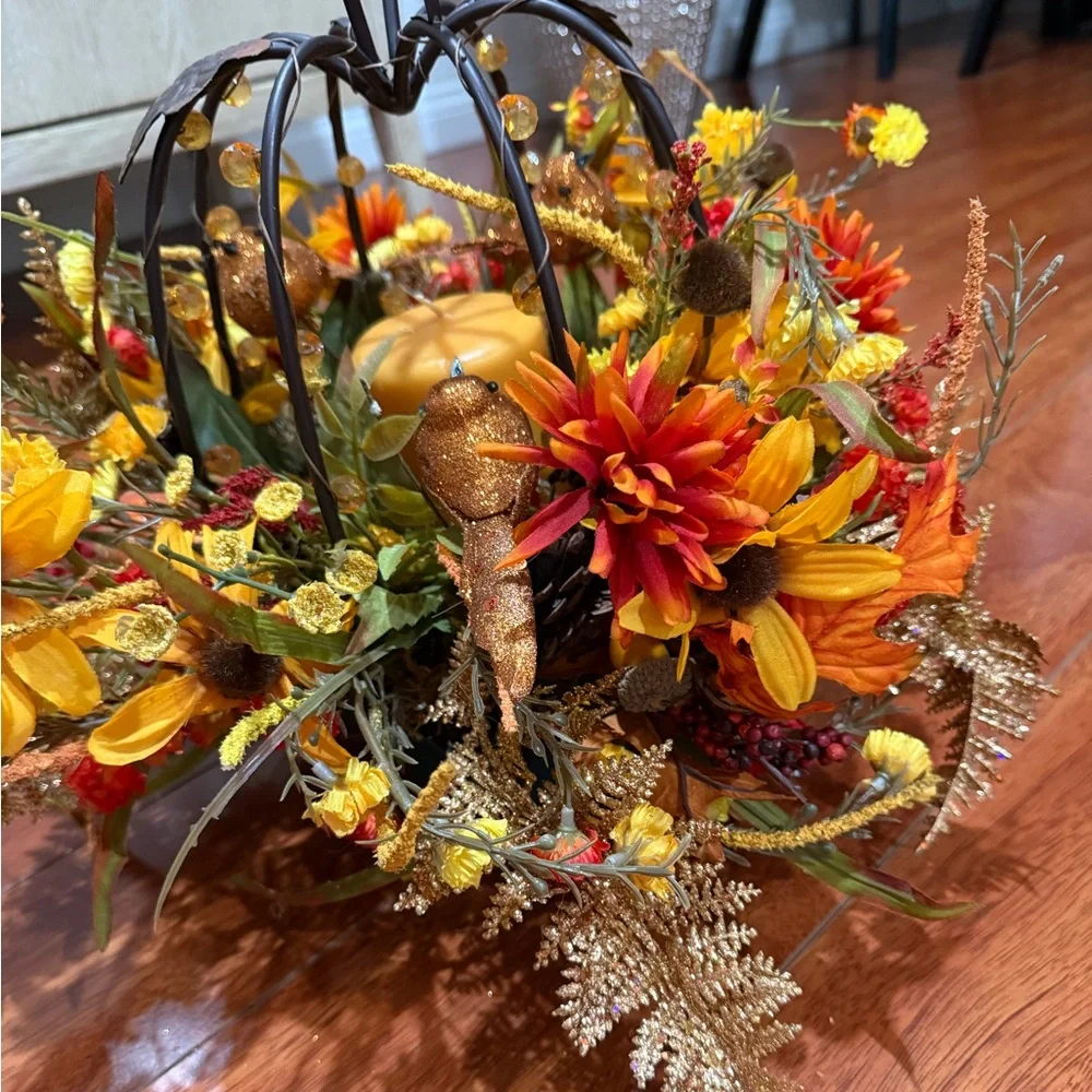 Autumn Floral Arrangement with Candle Holder